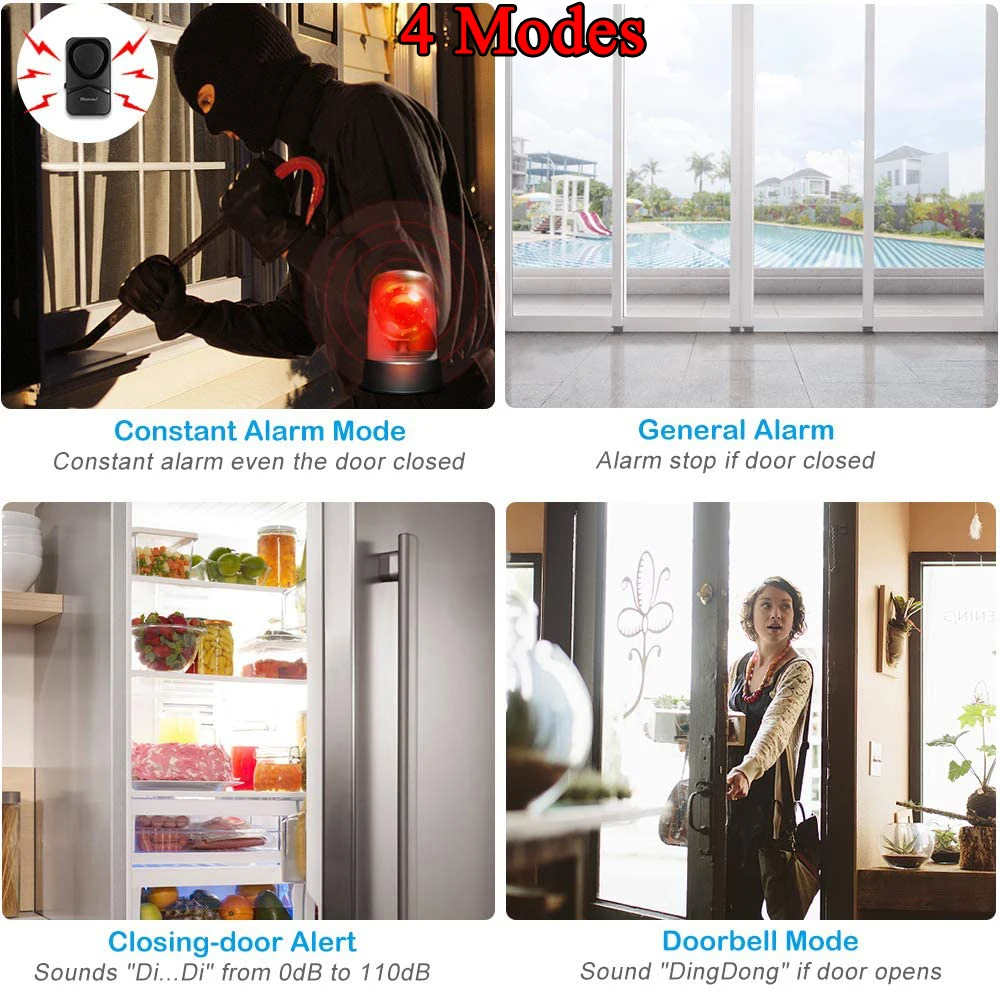 Elecpow 4 Modes Wireless Door Window Burglar Sensor Alarm Open Detectors Freezers Close Reminder Security Protection Alert | Безопасность
