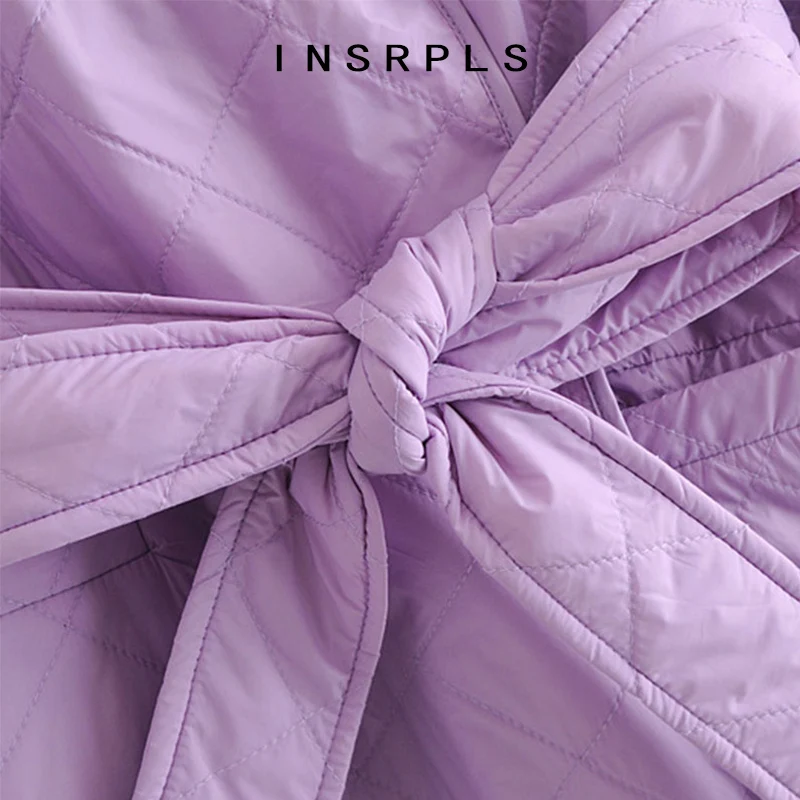 

INSRPLS Women Fashion With Belt Loose Parkas Wrap Padded Coat Vintage Long Sleeve Side Vents Female Outerwear Chic Overcoat