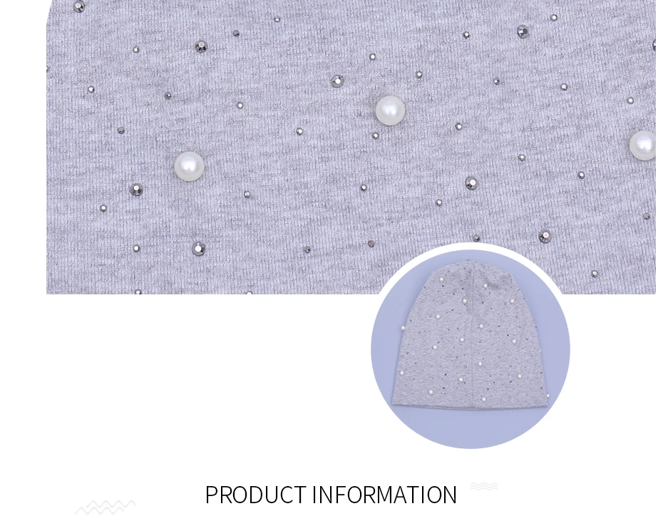 New Women's Pearls Beanies Winter Causal Solid Rhinestone Pearl Slouchy Beanies Hat with Raccoon Fur Pompom Femme Black Cap