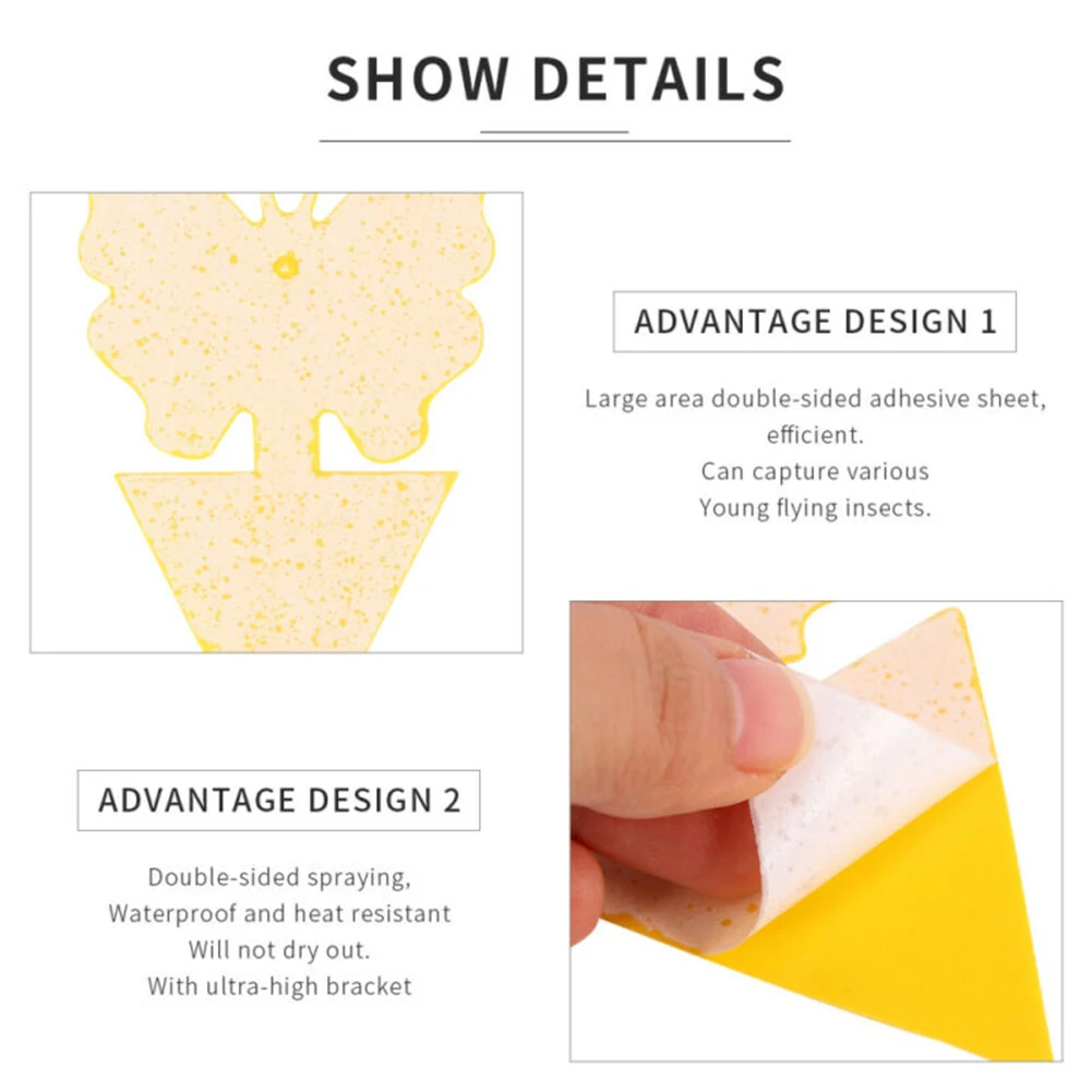 

50sets Butterfly Polygon Shape Double-Sided Adhesive Board Fruit Fly Trap Yellow Sticky Flying Insects Sticker