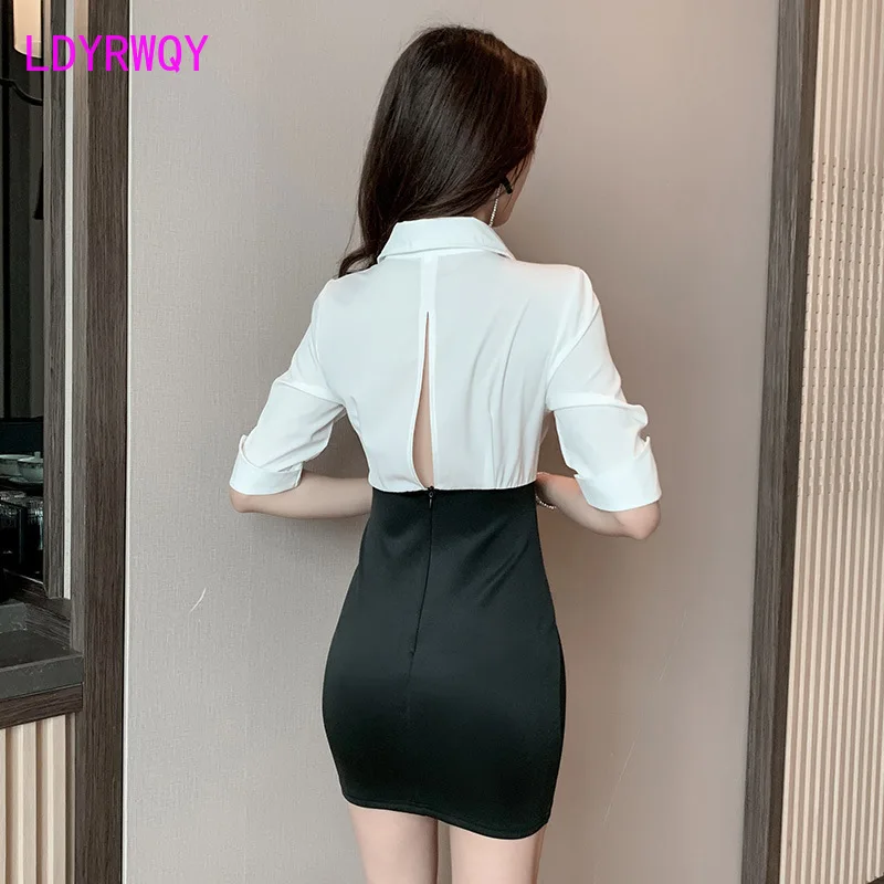 

LDYRWQY Technician 2021 low-cut sexy bag hip suit skirt Knee-Length Office Lady Polyester dress