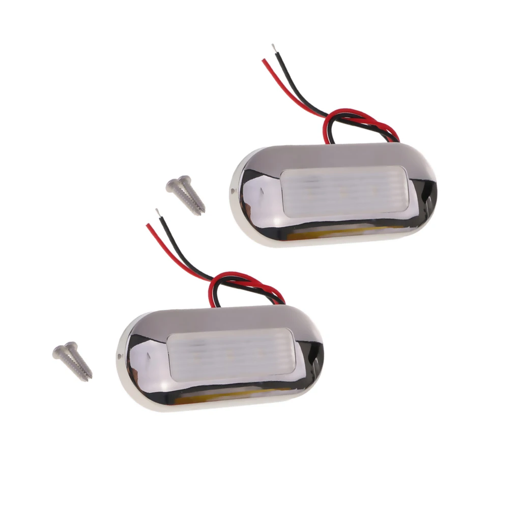 

2x 3 LED Marine/Boat Oblong Oval Surface Mount Led Courtesy Light White