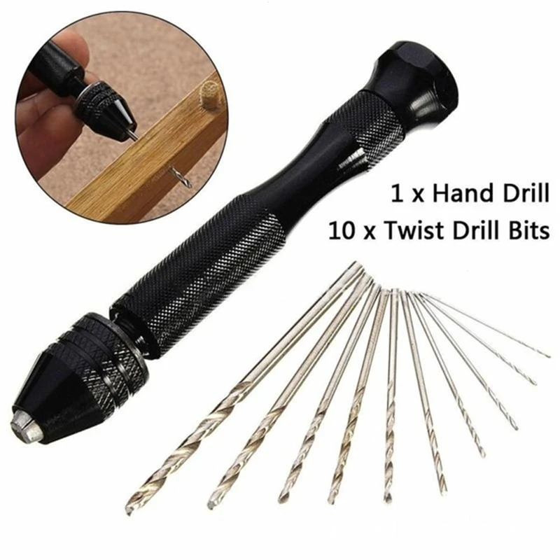 1set Twistdrill Handdrill Mini With Aluminum Hand Drill Micro Keyless Chuck 10 Twist Drills Rotary Tools | Инструменты