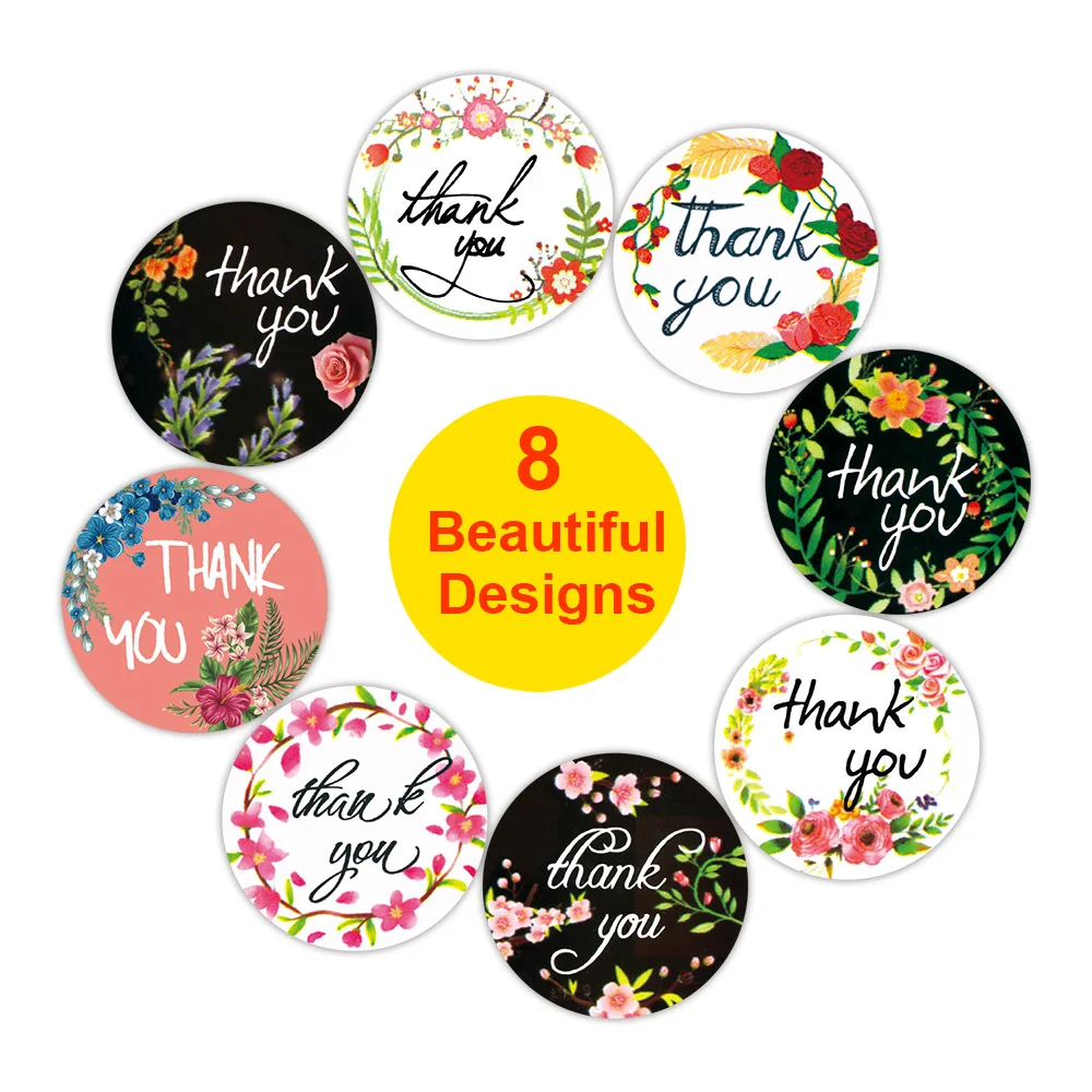 

500pcs/roll Round Floral Thank You Sticker for Wedding Party Handmade Gift Decoration Label Stationery Stickers 1inch