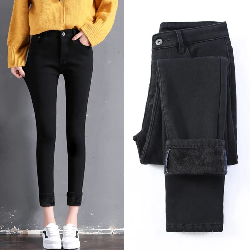 Женские узкие джинсы на молнии плотные теплые эластичные ковбойские брюки