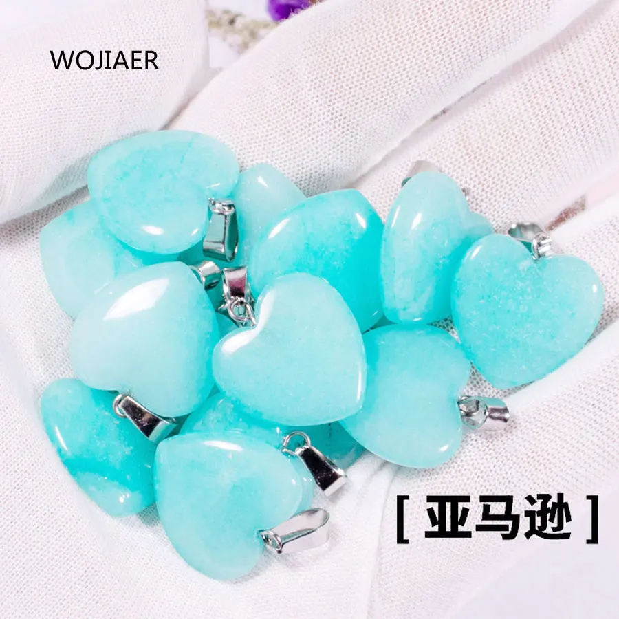 

WOJIAER Pretty Stylish Natural Amazons Gem Stone Heart Pendant Stone 20x6mm Energy Handmade Jewelry 1PCS ZM0475