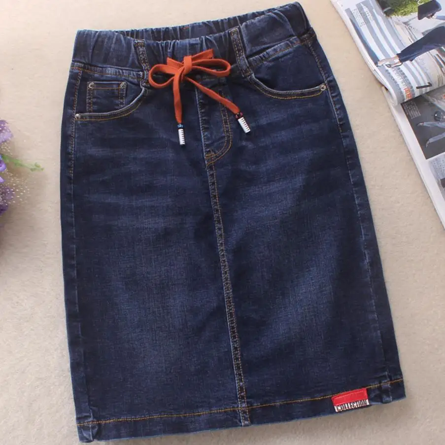 Размера плюс 3XL!2021 Осенняя эластичная джинсовая юбка с высокой талией Женская