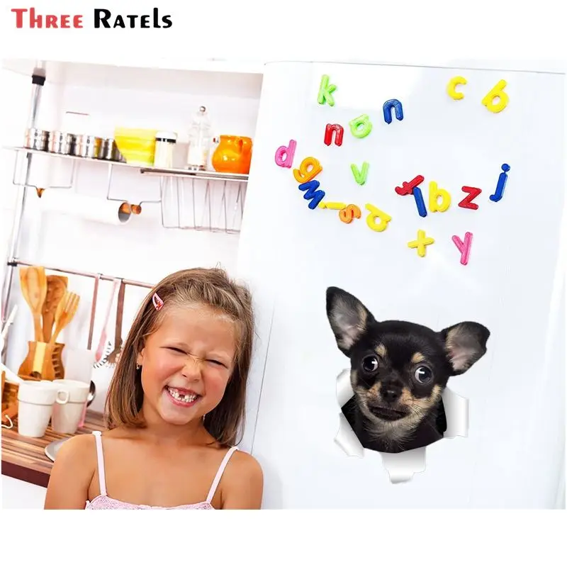 

Three Ratels QD35 cute 3D torn metal design Chihuahuas dog sticker 3d car