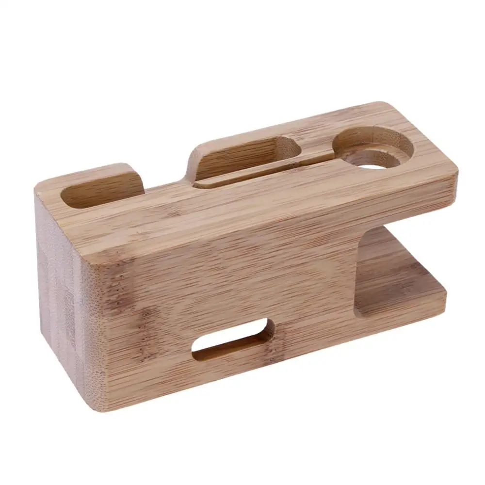 2 in 1 Smooth Bamboo Wood Desktop Stand for iPhone Phone Holder Charger Charging Dock Station Base bracket Apple Watch | Мобильные