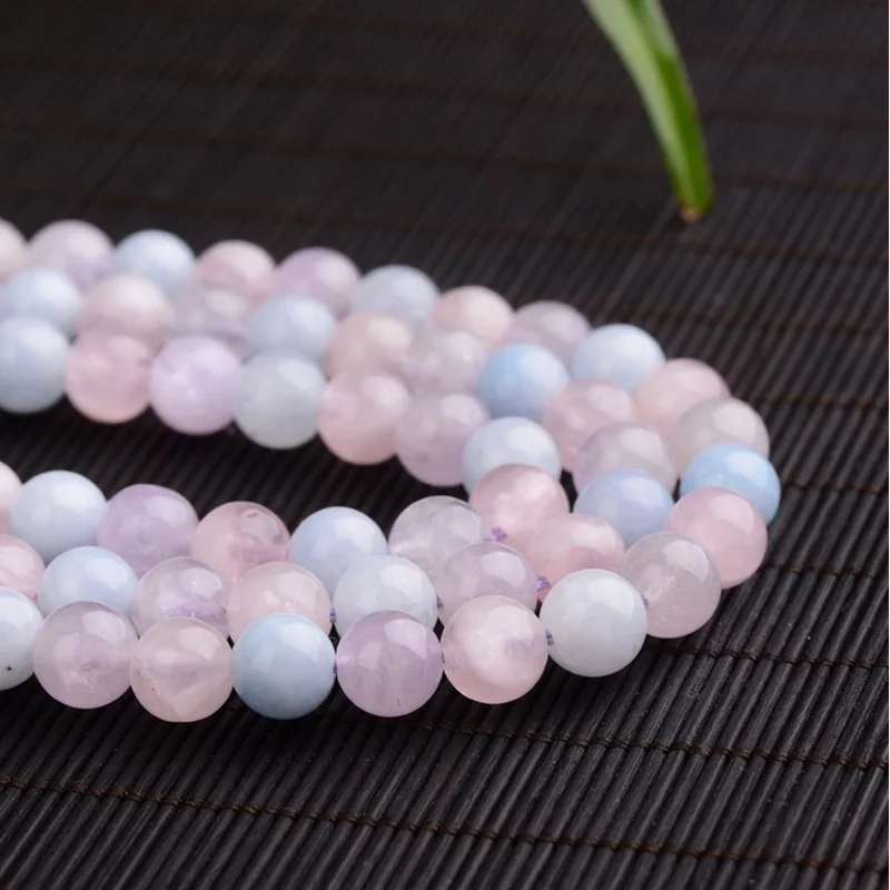 

OMHXZJ Wholesale ZB79 6 8 10mm DIY Bracelet Necklace Jewelry Making Accessories Natural Stone Fine Purple Morganite Round Beads