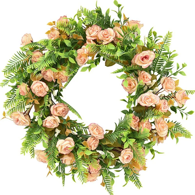 

New Artificial Vintage Rose Flower Wreath Spring Wreath for Front Door Wall Window Wedding Party Farmhouse Garden Home Decor