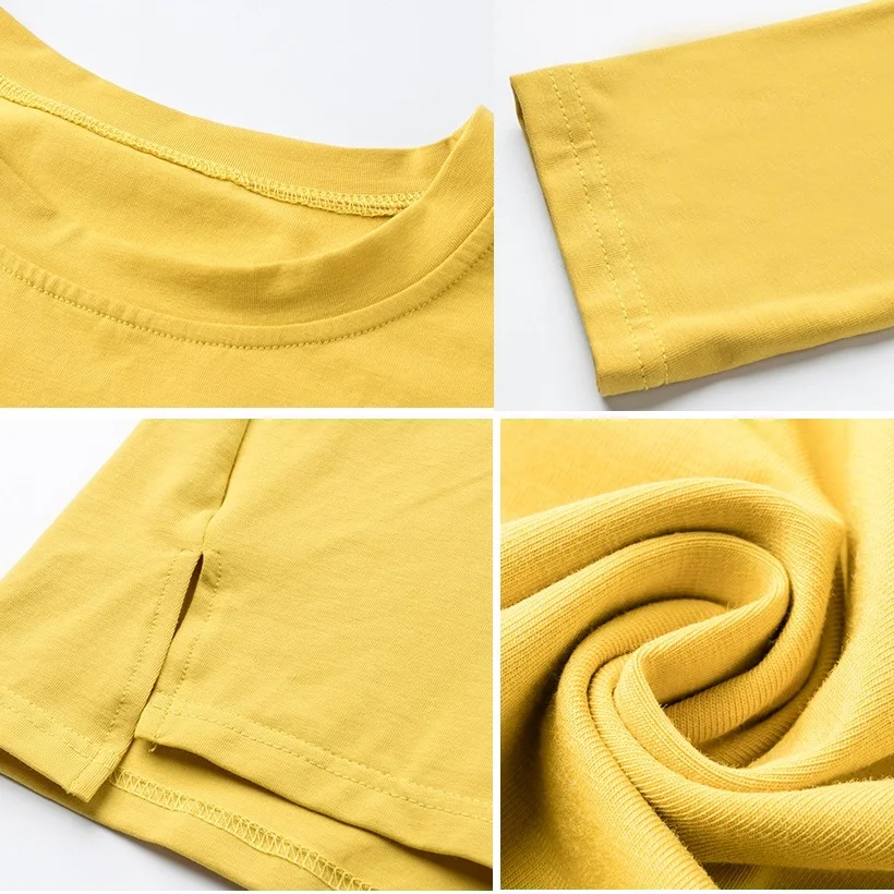 

Fashion 2021 Woman Spring Irregular Hem Cotton T-Shirts Personalized Printing Loose O-Neck Tee Femme Long Sleeve Pink Green Tops