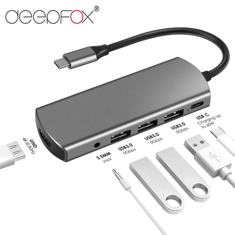 USB C-концентратор DeepFox для Multi 3 0 HDMI аудио разъем адаптер док-станция MacBook Pro