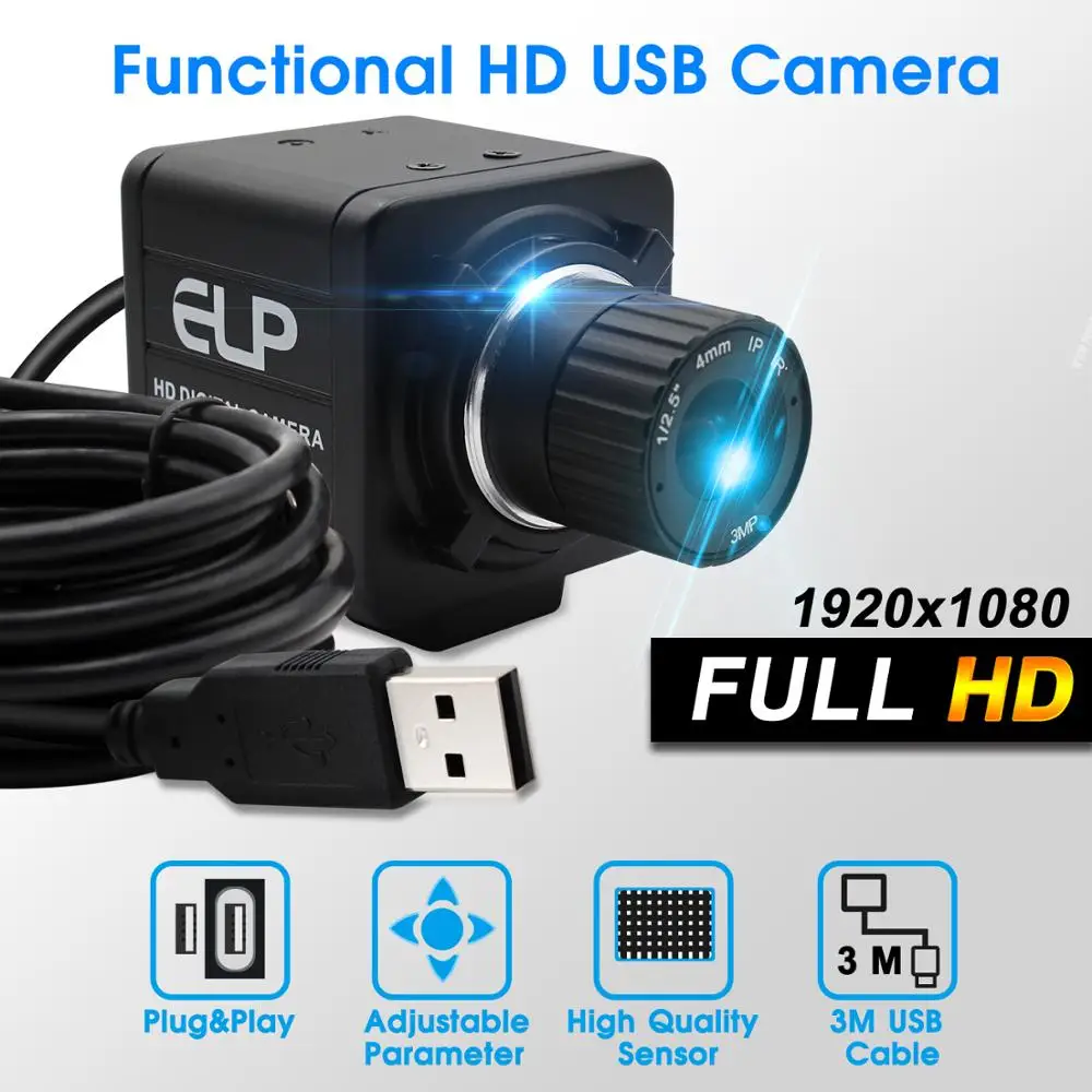 Веб камера ELP 2 МП Full HD для ПК с ручной фокусировкой 4 мм 260Fps CMOS OV4689 Sesnor UVC