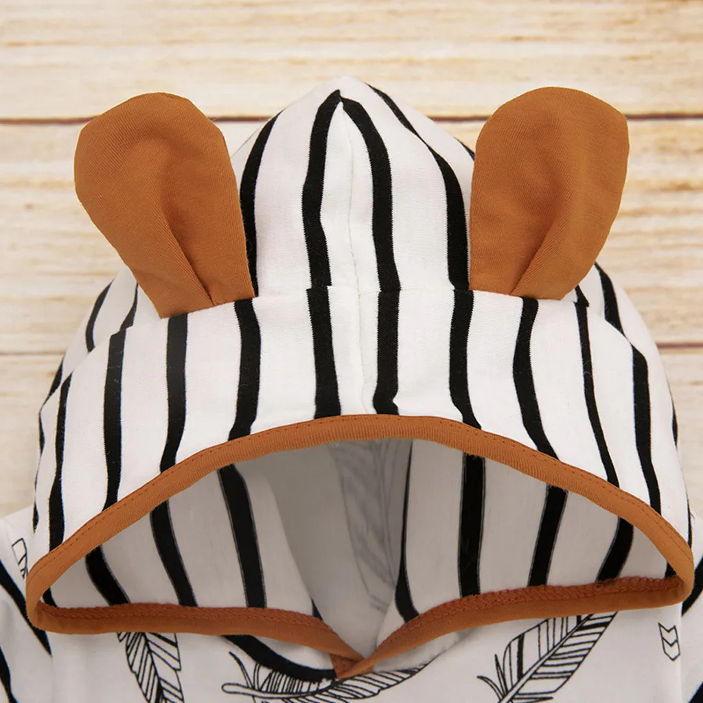 Футболка с капюшоном и перьями для новорожденных мальчиков девочек топы штаны в