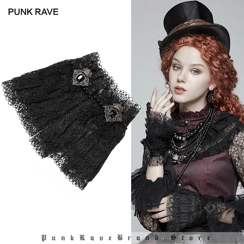 

PUNK RAVE Gothic Lolita Black Laced Lace Mesh Cute Glove Wristbands Steampunk Women Gloves Women Kawaii Girls Mittens 1 Pair