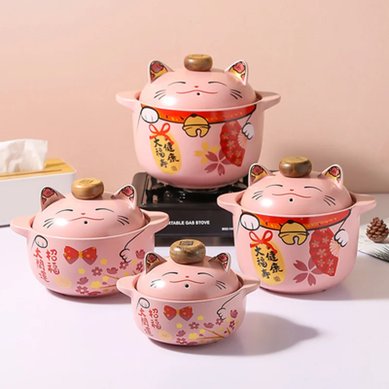 Ceramics Casserole Soup Pot Pottery LuckyCat Steam Rice Stew Chicken Pan Saucepan Household Kitchen Supplies  Big Cooking Pot