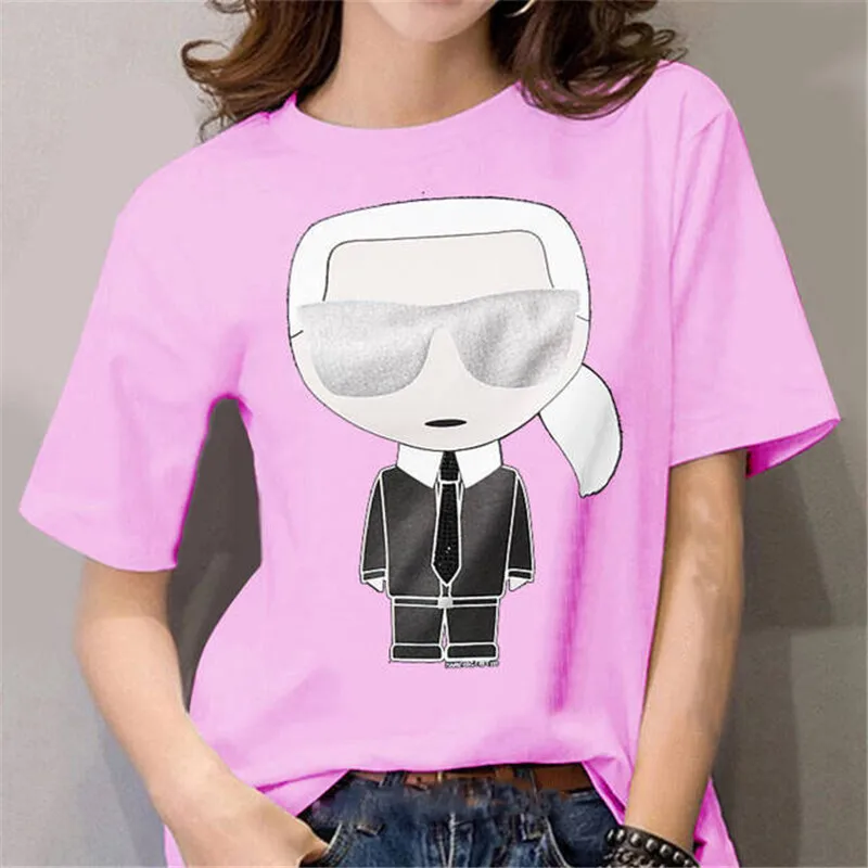 

2021 summer new style popular Korean classic cartoon portrait printing casual short-sleeved round neck women's cotton T-shirt