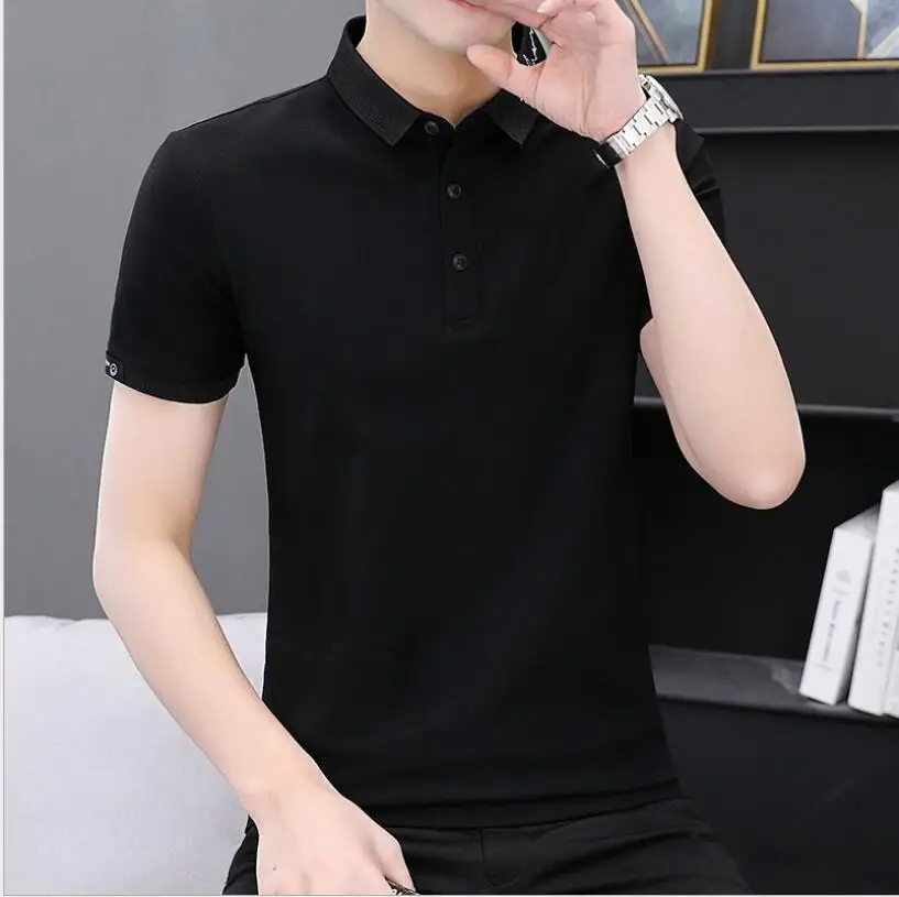 

2021 New Arrival Summer T-shirt Men Short Sleeve Slim Fit Tshirts Turn-down Collar Tee Shirt