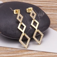 simple design fashion multiple rhombus connections dangle earrings gold color woman birthday gift zircon drop jewelry gifts