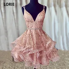 LORIE – robe de soirée rose courte et brillante, avec Corset, col en v, à volants, pour vacances, remise de diplôme, robe de Cocktail, pour femmes  (2)