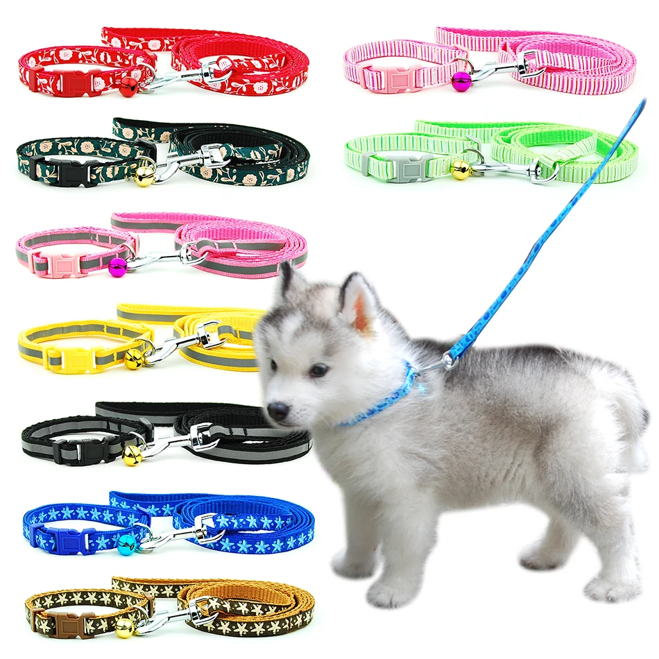 

Dog Cat Collar Leash Adjustable Pet Collar Lead with Bell Reflective for Cat Small Dog Outdoor Walking Poodle Terier