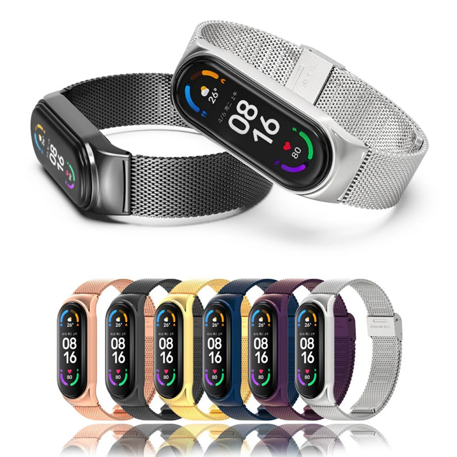 Роскошный ремешок для Xiaomi Mi Band 6 из розового золота и серебра металлический