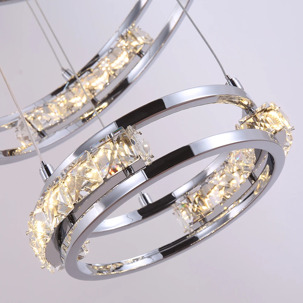 

New Luxury led chandelier lighting for staircase large 6 rings modern crystal lamp living room hallway chrome/gold light fixture