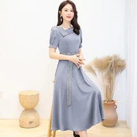 springsummer 2021 new korean version of large size satin dress with acetate trim temperament v neck fashion mid length dress