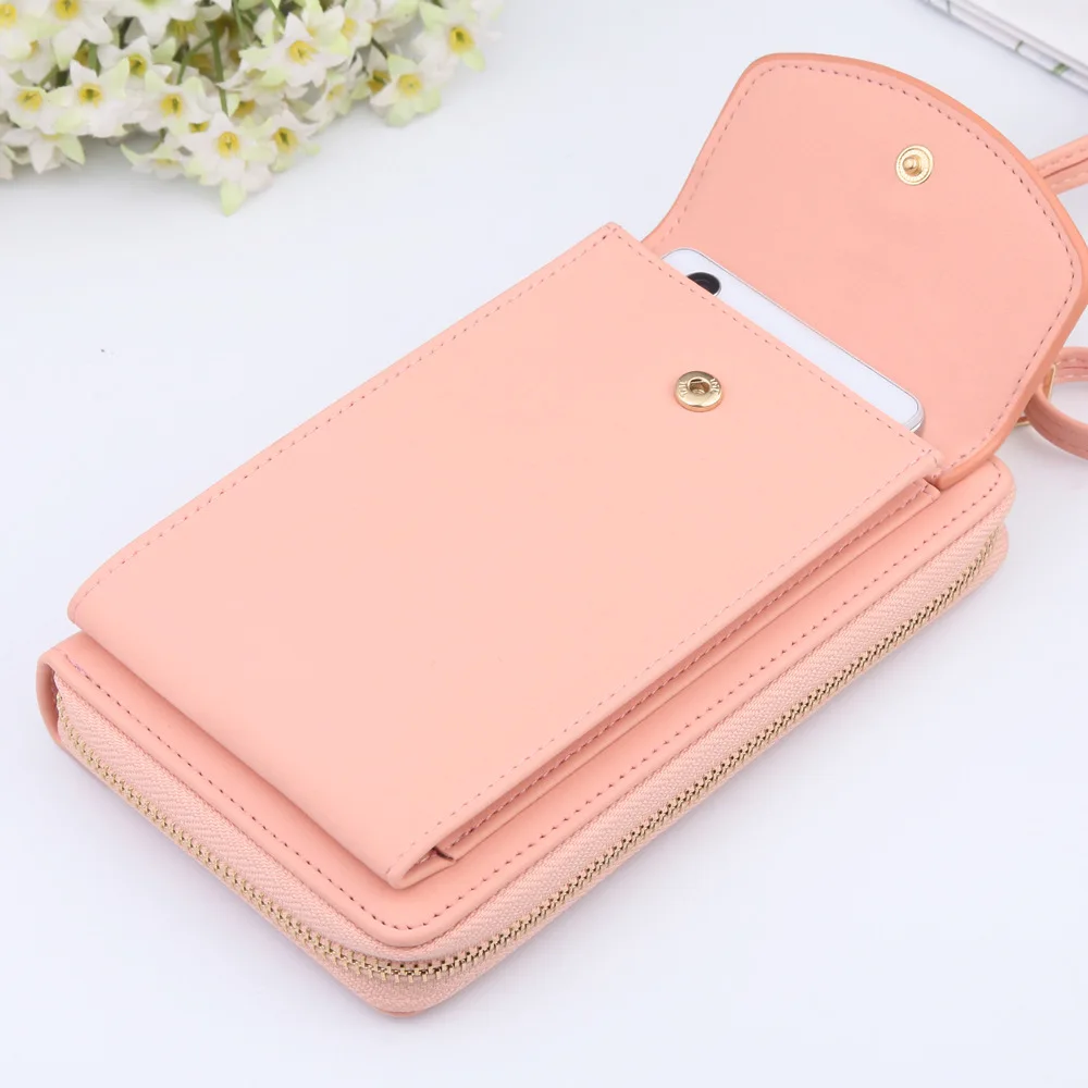 

2020 New Women Wallet Solid Leather Shoulder Straps Shoulder Bag Mobile Phone Big Card Holders Wallet Handbag Pockets girls
