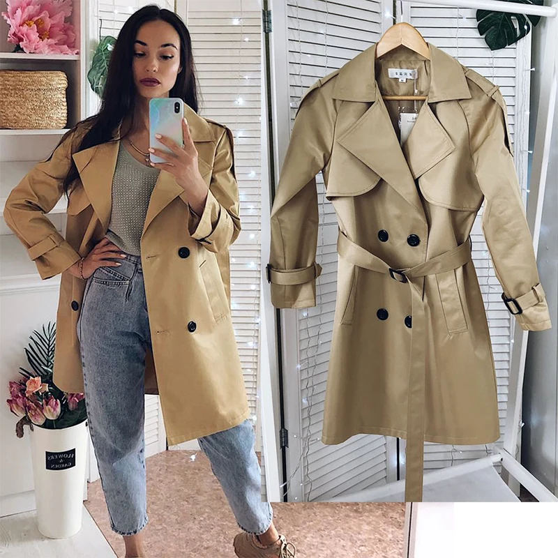 

Women Trench 2021 New spring Casual Trench Coat with sashes oversize double breasted Vintage Cloak Overcoats Windbreaker