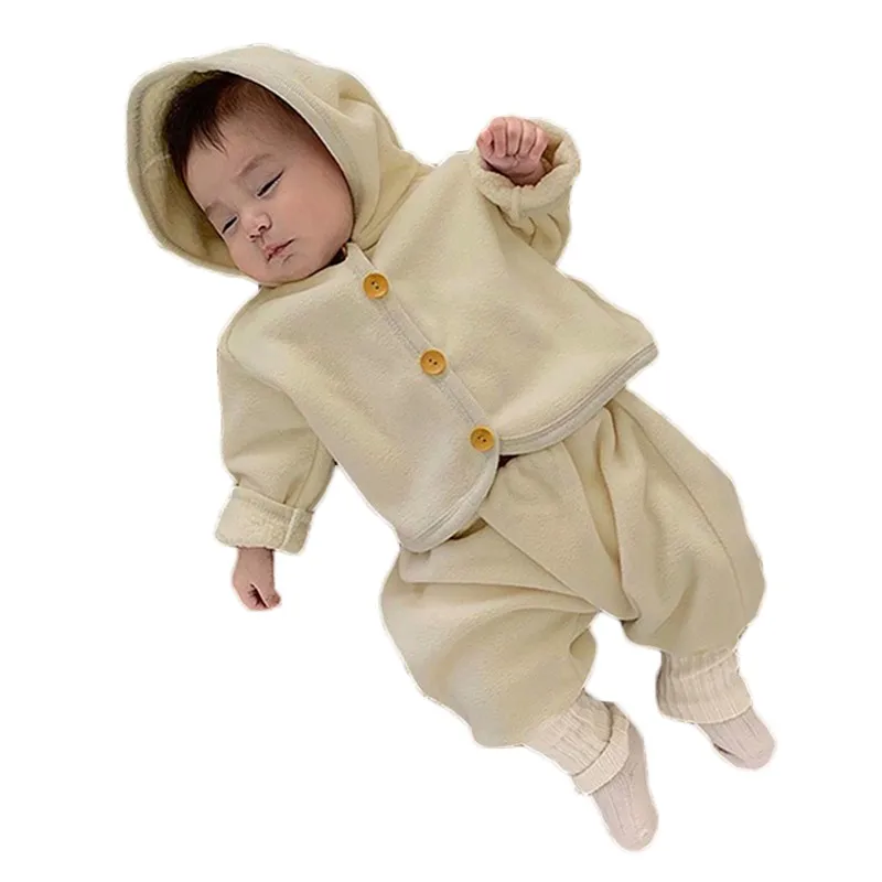 

Топы с капюшоном и штаны, комплекты из 2 предметов, комплект теплой одежды для малышей 0-24 месяцев, Осень-зима, новый Бархатный комплект одежд...