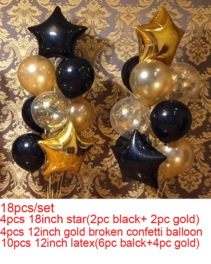gold and black Серебряные шары из латекса цвета металлик набор воздушные шары ко дню рождения Хромированные Металлические Свадебные украшения день рождения для взрослых Золотая Звезда поставки - Цвет: gold and black