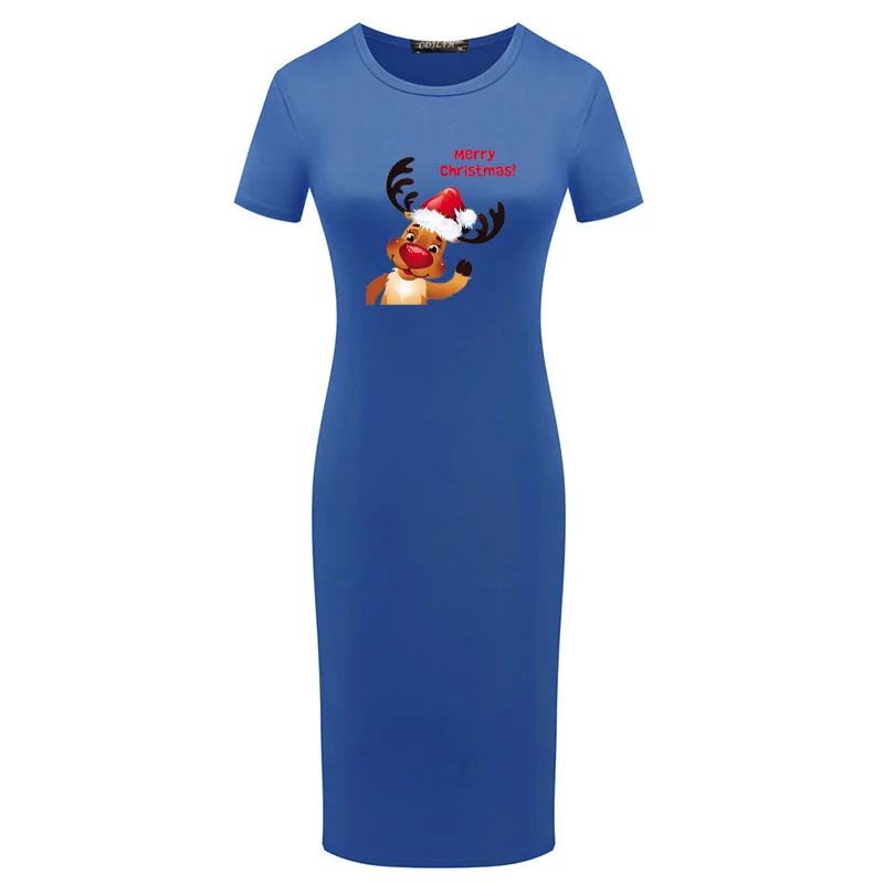 

Kawaii Short Sleeve Casual Pencil Dress Women 2020 Christmas Elk Elegant Party Bodycon Slim Spring Ladies Midi Dress Vestidos
