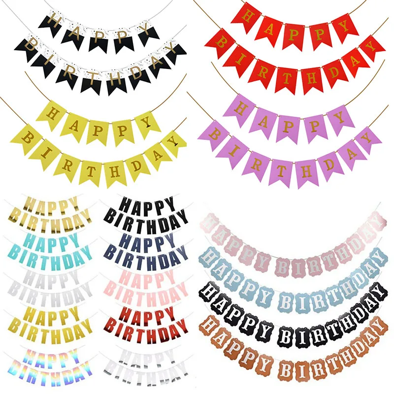 

1 Set Happy Birthday Bunting Banner Adults Kids Birthday Flags Baby Shower Party Layout Decoration Paper Garland Supplies