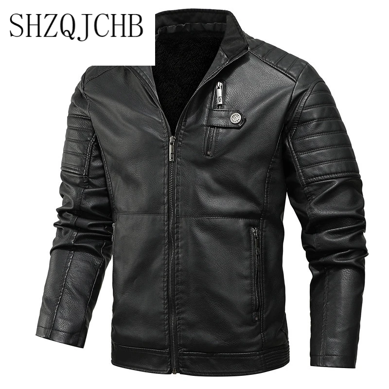 

Casual 2021 Men Motorcycle Jackets Warm Thick Fleece Leather Jacket Winter New Male Biker Vintage Warm PU Leather Windbreak Coat