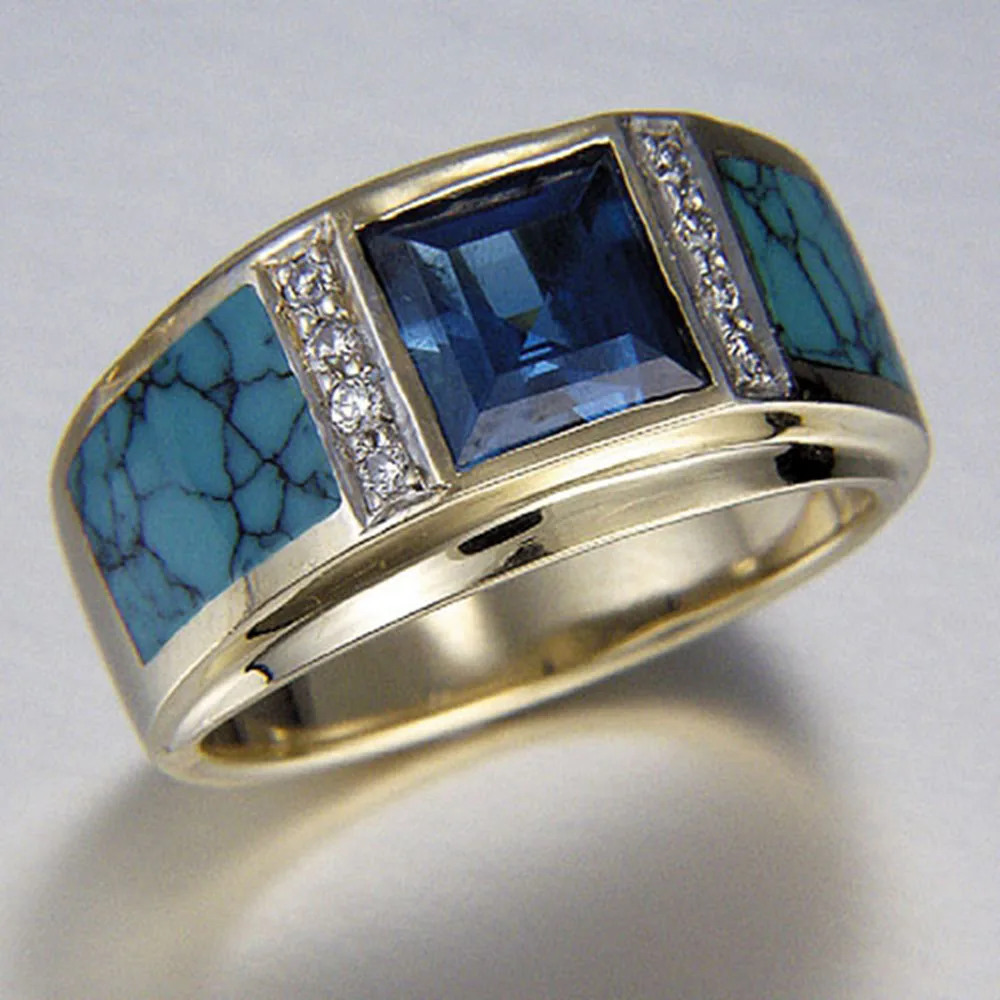 

Vintage Square Blue Zircon Epoxy Ring for Women Statement Party Night Club Finger Accessories Ring Tiny Dazzling Ring Gift