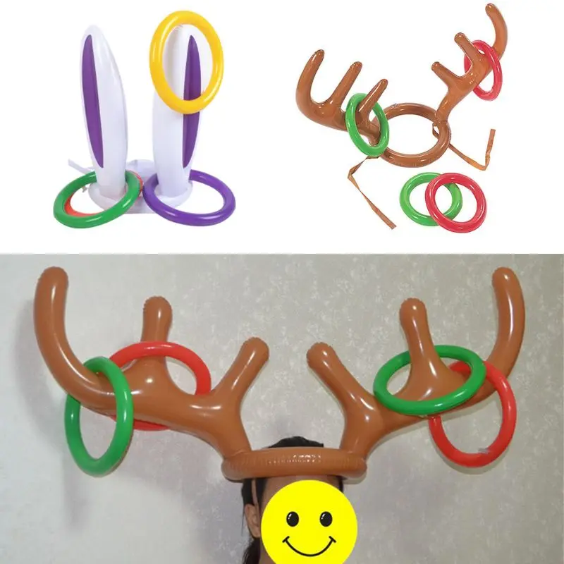 

1 Pc Inflatable Reindeer Antler Ring Christmas Hat Toss Game Props Xmas Holiday Party Fun Supplies Toys