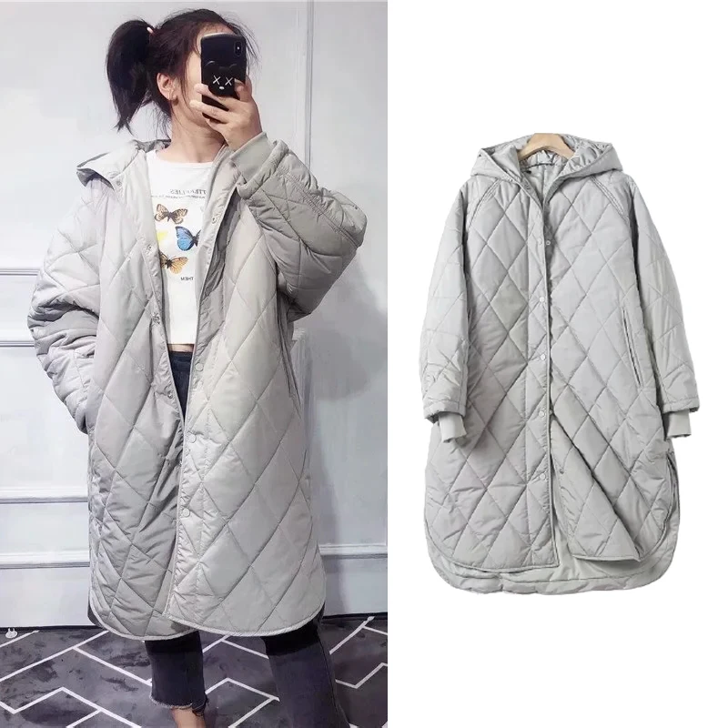 

PPYQYKX Za 2021 Women's autumn jacket Keep warm long Hooded Thick Cotton Jacket Coat puffer Plaid Women's winter jacket top trf