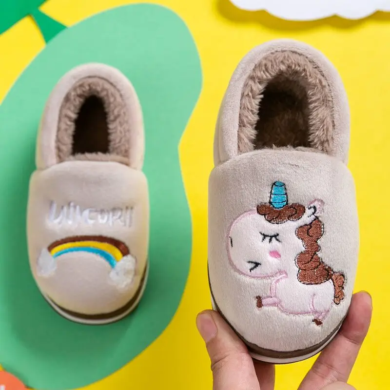 Детские тапочки для мальчиков и девочек; домашняя обувь для девочек с рисунком лисы; зимние домашние тапочки для мальчиков; теплые бархатные детские ботинки