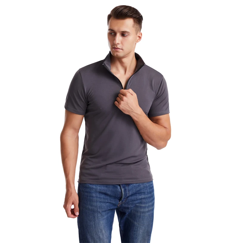 

New men's fashion short-sleeved T-shirt casual sports high-quality men's body-fitting V-neck buttons men's fitness shirt large