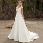 Платье свадебное атласное ТРАПЕЦИЕВИДНОЕ с V-образным вырезом и рукавом-крылышком