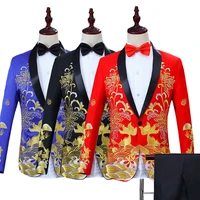 chinese style men fashion gold embroidery suits nightclub party prom suit blazers stage singers costumes m 3xl