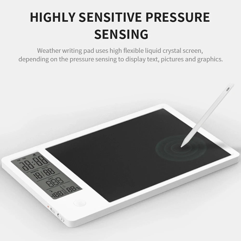 

LCD Writing Tablet Doodle Board Temperature Humidity Display Clock Calendar 9.5 Inch Drawing Pad for Office Home