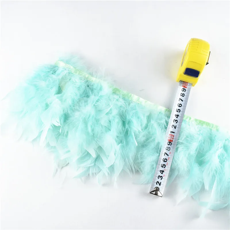 Mint Green Новинка, 10 метров, пушистая Красивая Турецкая перьевая лента с бахромой, 4-6 дюймов, ощипка перьев индейки для карнавальных костюмов, одежда для творчества - Цвет: Mint Green