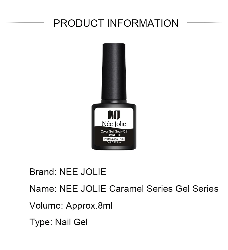 NEE JOLIE1 Bottle 8ml Caramel Series Gel Polish 11 Coffee Colors Soak Off UV Gel Varnish One-shot Color Nail Art Gel