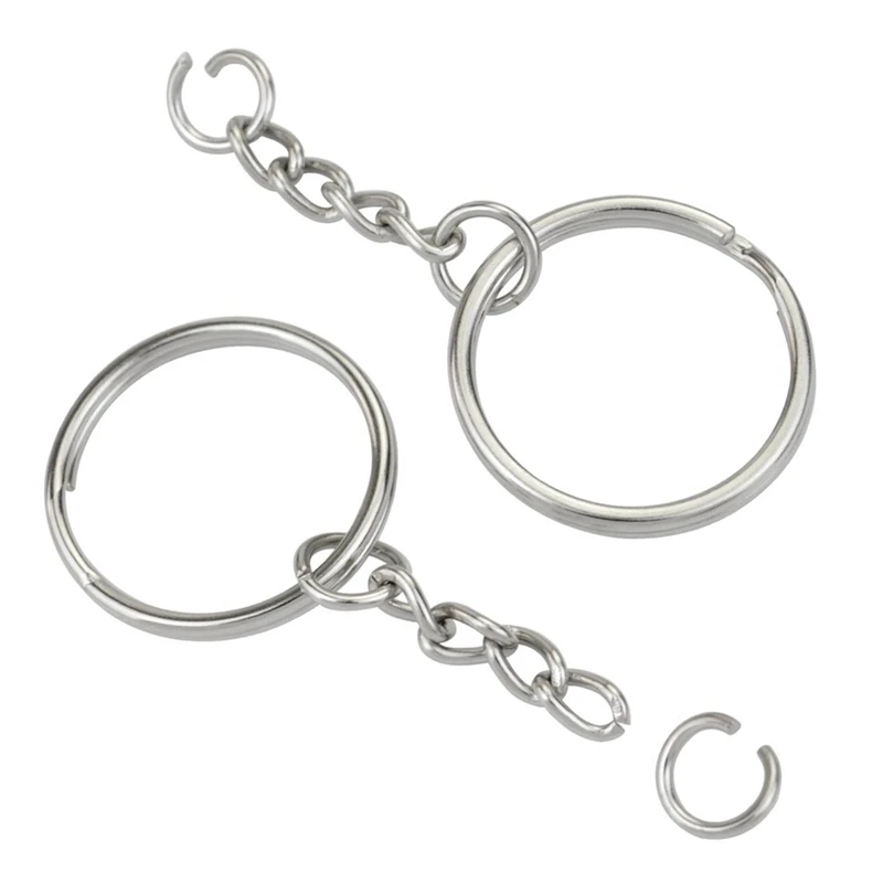 

100Pcs 1 Inch/25mm Metal Split Key Ring with Chain Silver & 1 Set Tassel Keychain Charms Bulk with Jump Rings