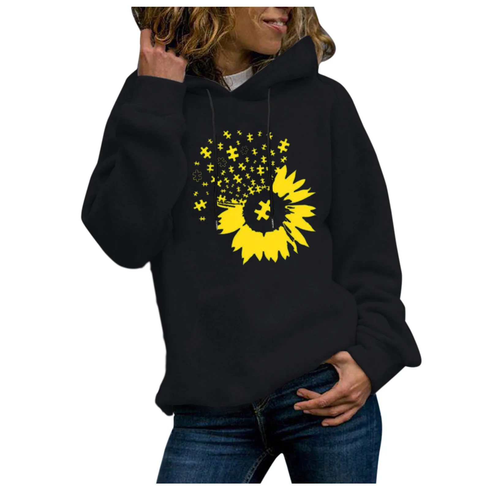 59# Women Hoodies Sweatshirt Casual Long Sleeve Flower Print Ladies Sweatshirts Tops Oversized Hoodies Sweatshirt Streetwear