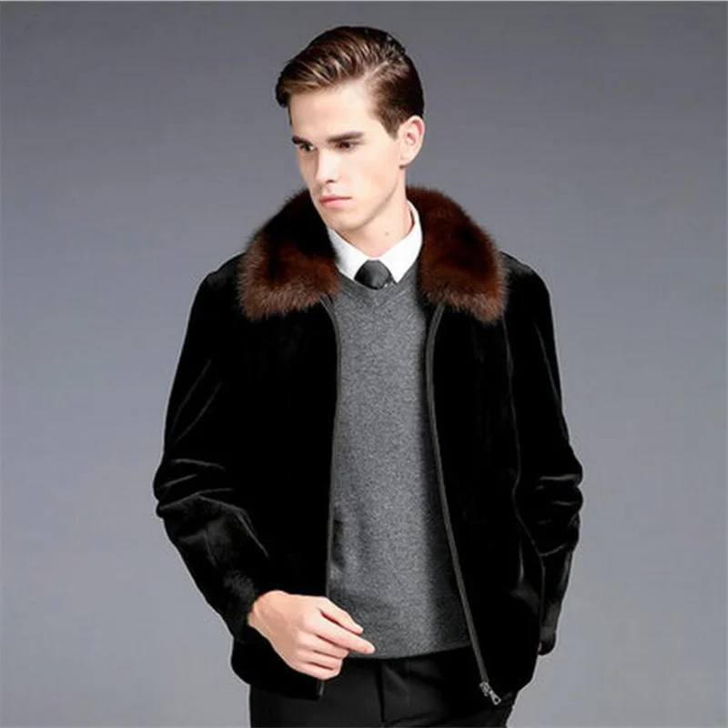 

Faux fur coats men's whole mink jackets men's lapel autumn winter зимняя куртка мужскаая шуба искуственный мех black autumn