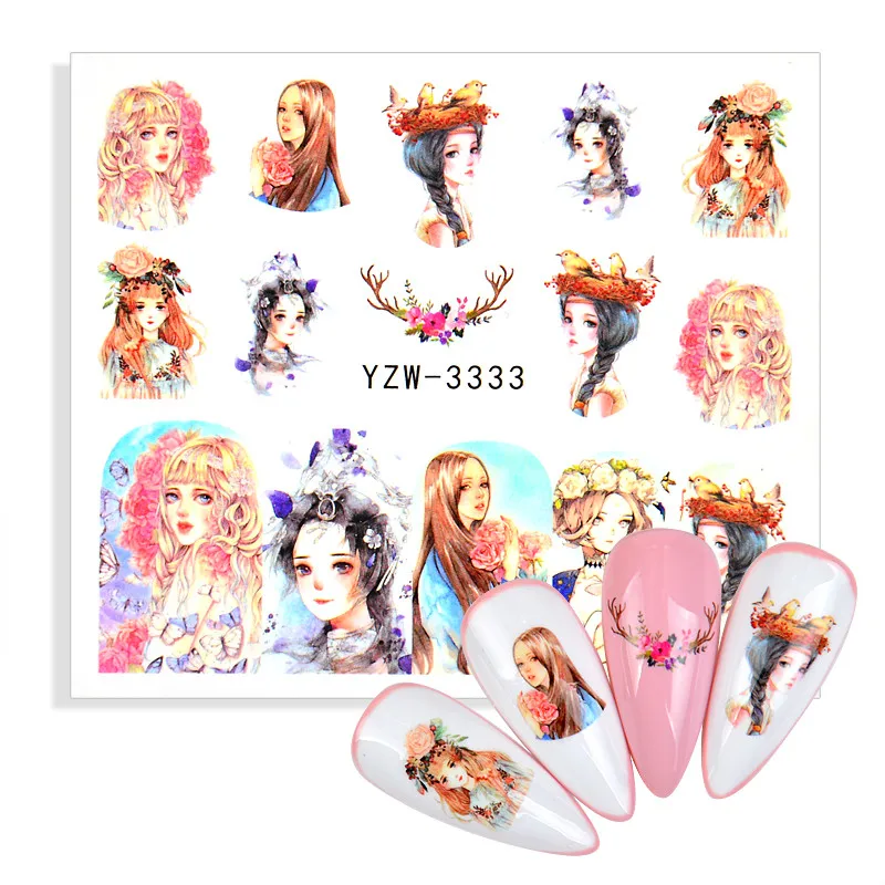 1 шт цветок ногтей Вода Наклейка синий фон цвет переводная наклейка Дерево лист